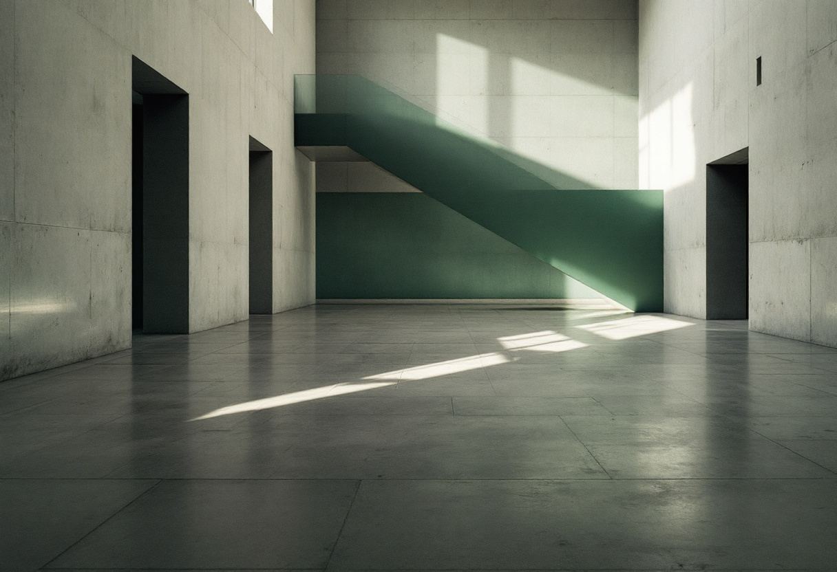 Vestíbulo institucional en luz plana.